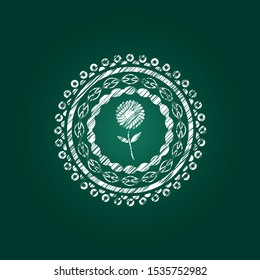 flower icon inside chalk emblem written on a blackboard