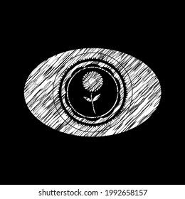flower icon inside chalkboard emblem. 