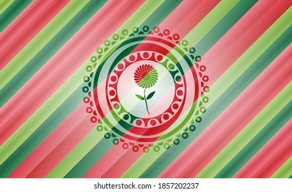 flower icon inside christmas emblem background. 