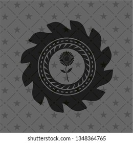 flower icon inside dark emblem. Retro