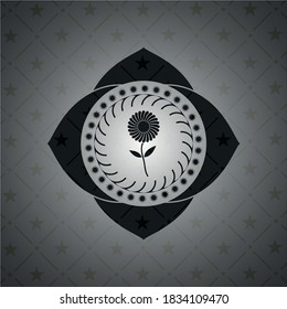 flower icon inside dark emblem. Retro. 