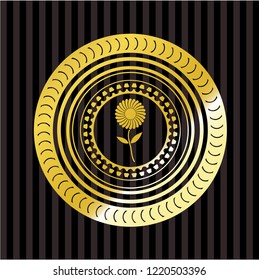 flower icon inside gold emblem