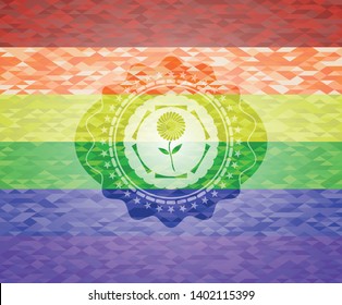 flower icon inside lgbt colors emblem 