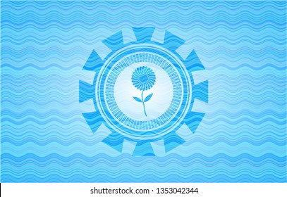 flower icon inside light blue water badge background.