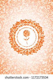 flower icon inside orange mosaic emblem with background