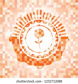 flower icon inside orange mosaic emblem