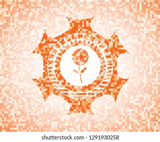 flower icon inside orange mosaic emblem