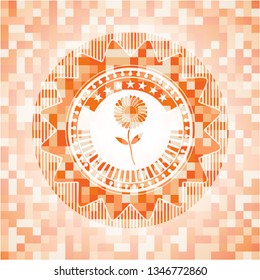 flower icon inside orange mosaic emblem