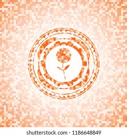 flower icon inside orange tile background illustration. Square geometric mosaic seamless pattern with emblem inside.