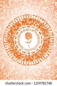 flower icon inside orange tile background illustration. Square geometric mosaic seamless pattern with emblem inside.