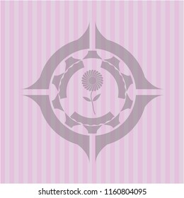 flower icon inside pink emblem