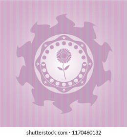 flower icon inside pink emblem. Retro