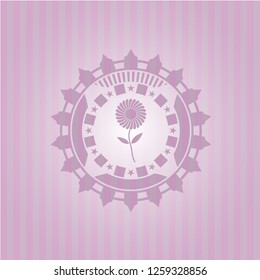 flower icon inside pink emblem