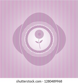flower icon inside pink emblem. Retro