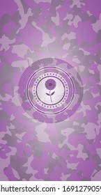 flower icon inside pink and purple camo emblem
