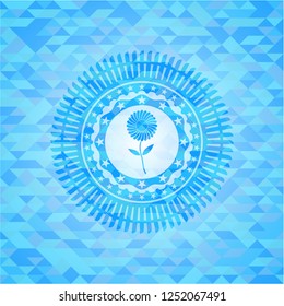 flower icon inside realistic light blue mosaic emblem