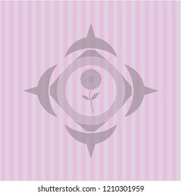 flower icon inside realistic pink emblem
