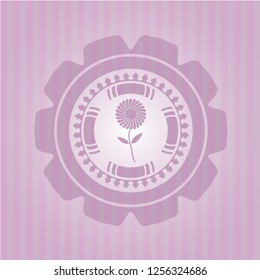 flower icon inside realistic pink emblem
