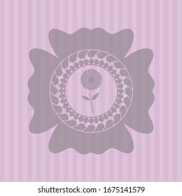 Blumensymbol innerhalb eines realistischen rosa Emblems