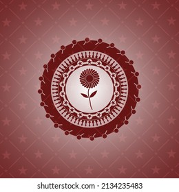 flower icon inside red emblem. Vintage.. 