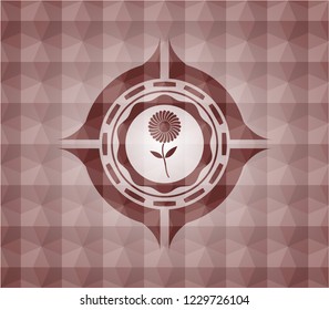 flower icon inside red geometric emblem. Seamless.