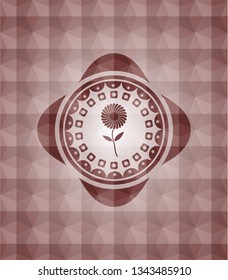flower icon inside red geometric pattern emblem. Seamless.
