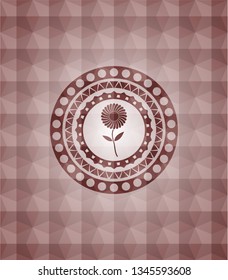 flower icon inside red geometric emblem. Seamless.