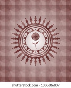 flower icon inside red geometric emblem. Seamless.