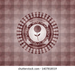 flower icon inside red geometric emblem. Seamless.