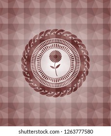 flower icon inside red polygonal badge. Seamless.
