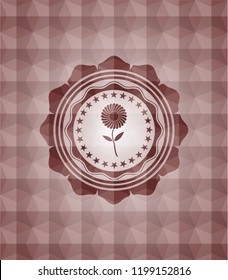 flower icon inside red seamless polygonal badge.