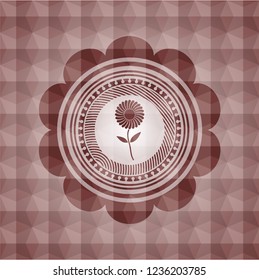 flower icon inside red seamless geometric badge.