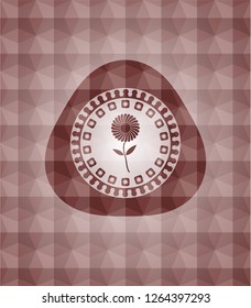 flower icon inside red seamless polygonal badge.