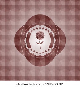 flower icon inside red seamless polygonal badge.