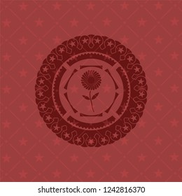 flower icon inside retro red emblem