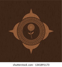 flower icon inside retro style wood emblem