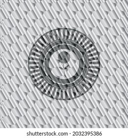 icono de flor dentro de la placa de color plata. Patrón de escalas. Ilustración vectorial. Detallado. 