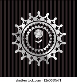 flower icon inside silver shiny badge