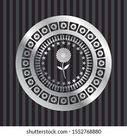 flower icon inside silver shiny badge