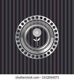 flower icon inside silvery shiny badge