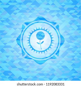 flower icon inside sky blue mosaic emblem