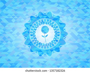 flower icon inside sky blue mosaic emblem