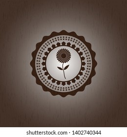 flower icon inside vintage wood emblem