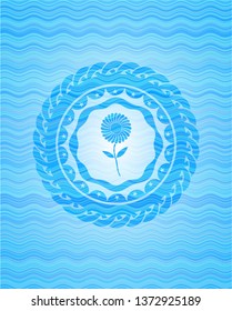 flower icon inside water concept badge background.