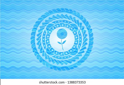 flower icon inside water emblem.