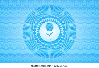 flower icon inside water representation emblem background.
