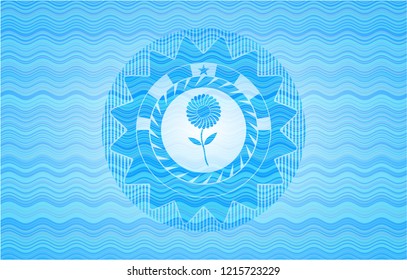 flower icon inside water wave representation emblem background.