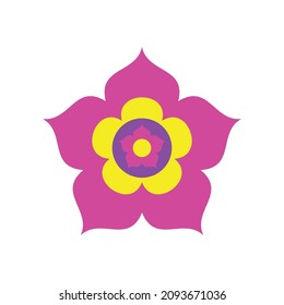 Flower icon isolated on white background. Simple floral icon in bright colors. Lotus decorative flower silhouette. Vector illustration