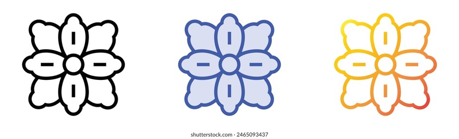 icono de flor. Diseño de estilo de relleno lineal, azul y degradado aislado sobre fondo blanco