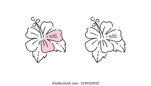 Flower icon linear vector. Hibiscus flower logo symbol set in color and black.